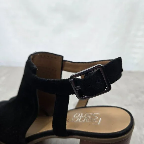 Franco Sarto Heeled Sandals Sz 8 Black Perferated Suede Dressy Block Heel Shoes - Picture 12 of 12